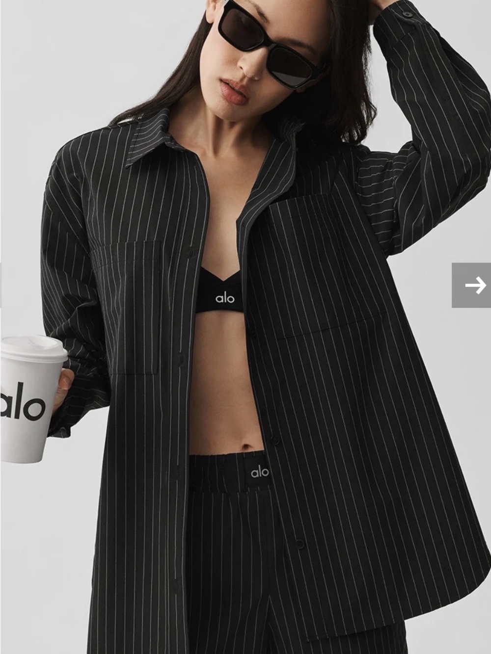 ALO Women’s Pinstripe Daylight Button Down Long Sleeve Size Large